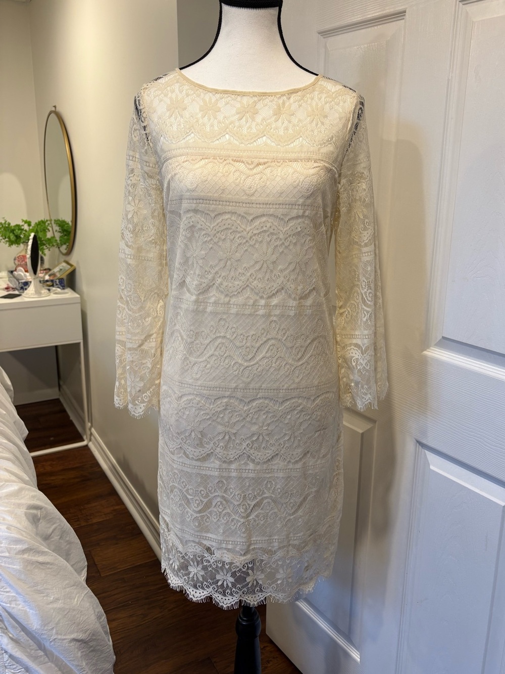 Max Studio Cream Lace Shift Dress Boho Cottagecore Size M